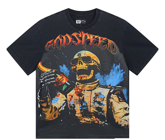 Godspeed skeletons champagne racer t-shirt
