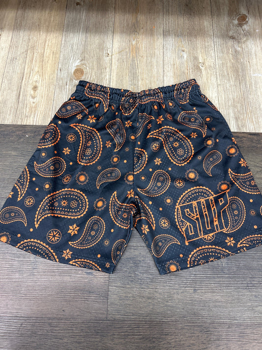 Sup Black & Orange Bandana Shorts