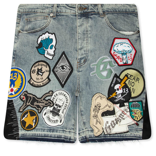 GODSPEED NEW YORK
PATCHWORK DENIM V2 BLUE SHORTS
