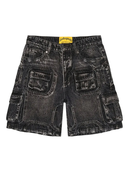 GODSPEED Octagon cargo-pocket denim Black Shorts