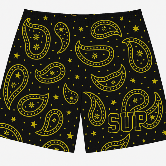 Sup Black Yellow Paisley Shorts