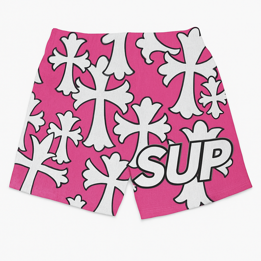 Sup Crosses Pink and White Shorts