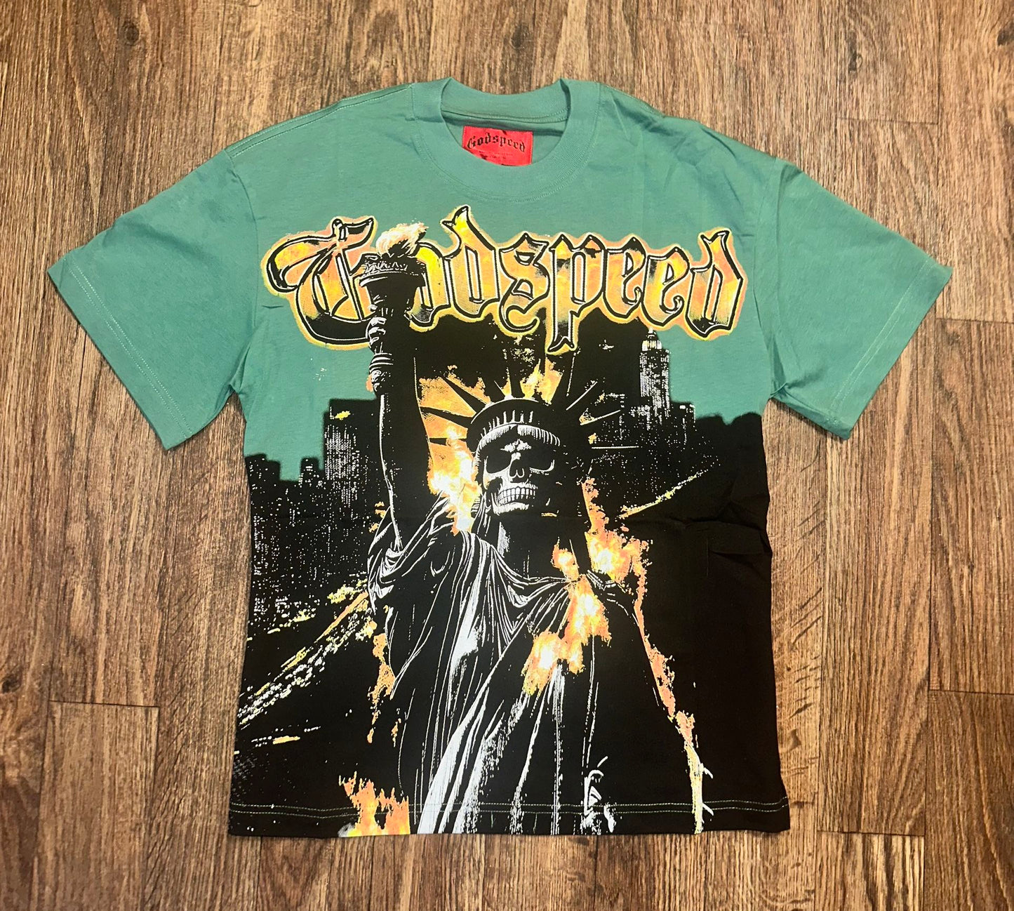 Godspeed Green flaming liberty tee