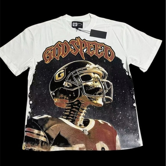Godspeed Football Skeleton White Tee