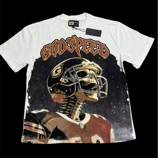 Godspeed Football Skeleton White Tee