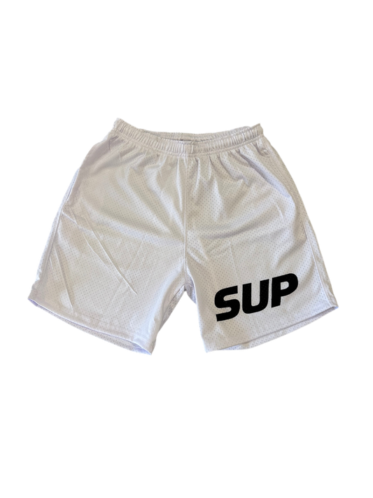 SUP WHITE BLACK LOGO SHORTS