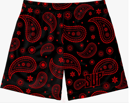 Sup Black and Red Paisley Shorts