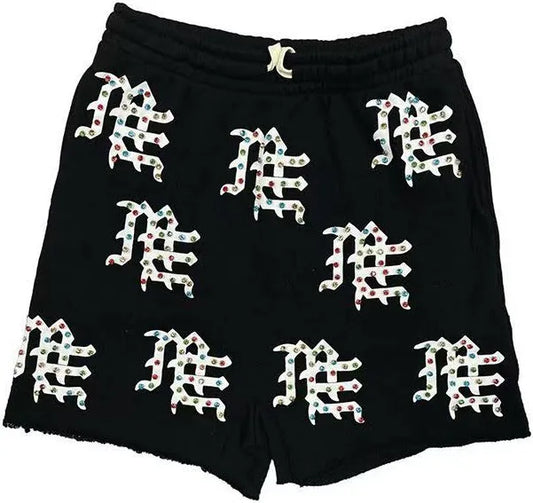 Mixed emotion rhinestone shorts