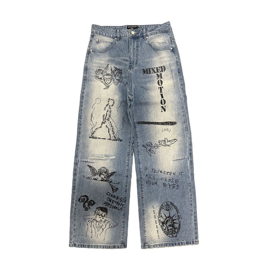 Mixed Emotions Blue Canvas Denim Jeans