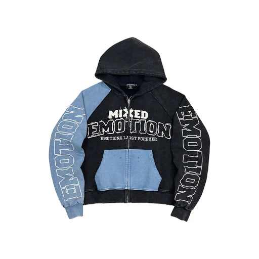 Mixed Emotion Blue Split Decision hoodie