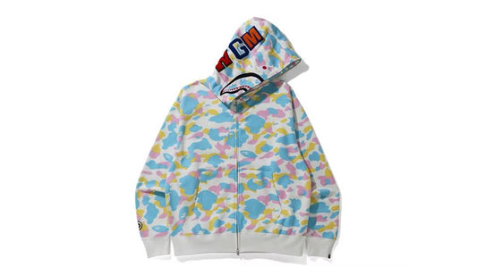 Bape Multicolor Camo Shark Relaxed Full Zip Up Hoodie