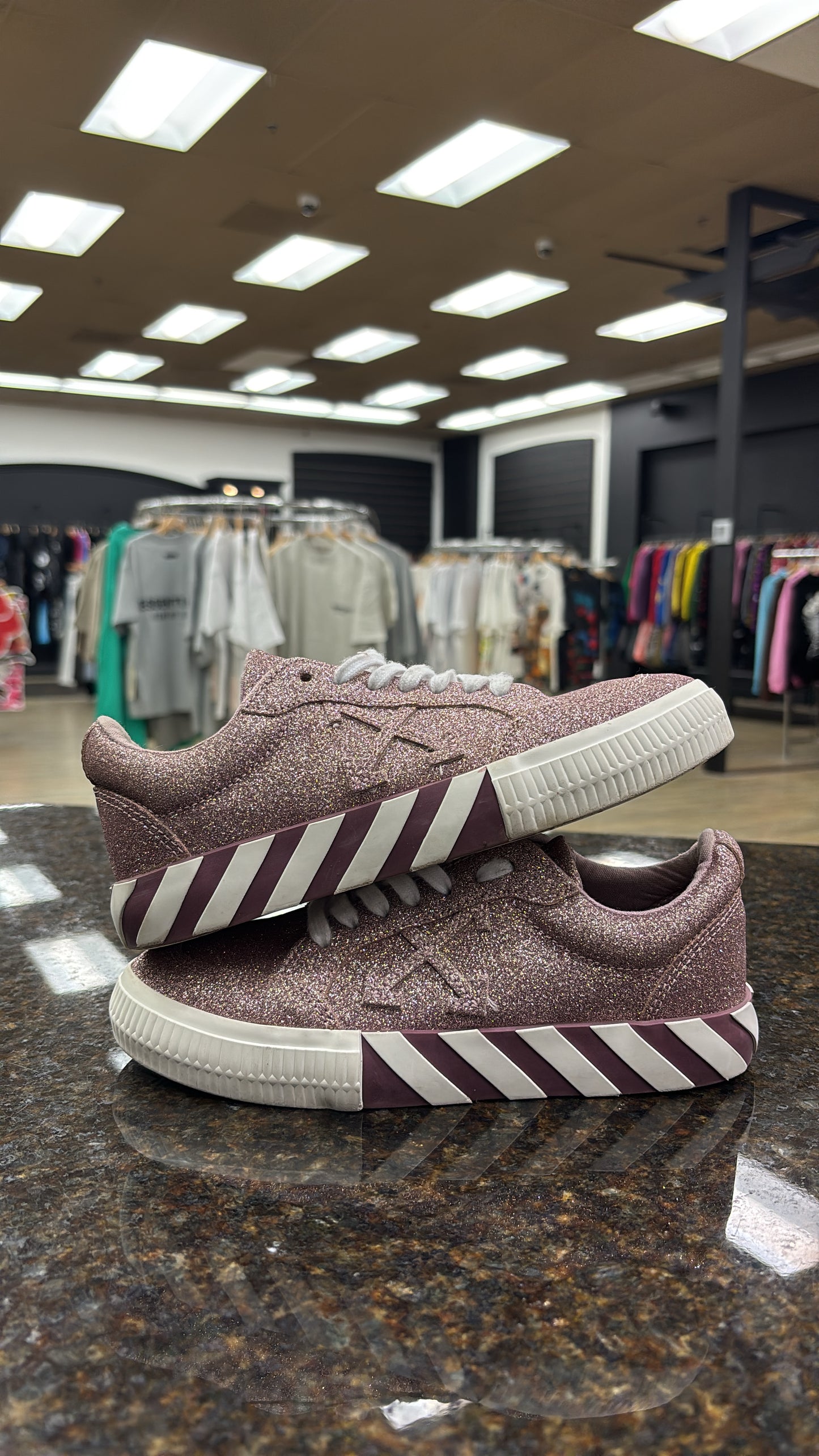 Off white pink glitter