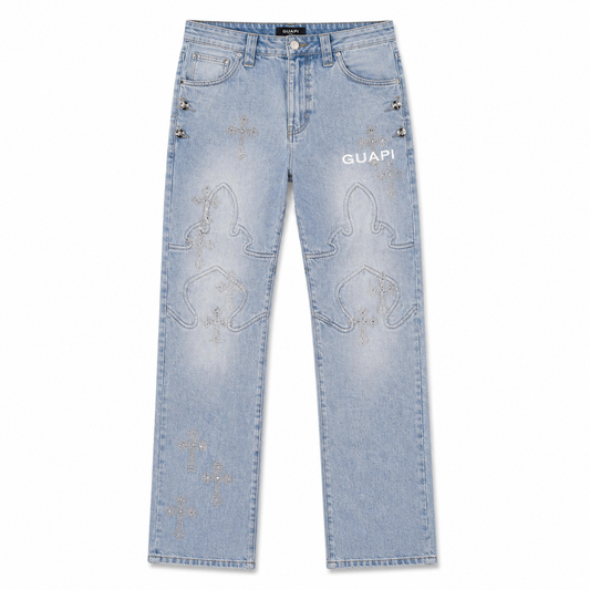 Guapi Aqua Blue Cross Straight Leg Denim