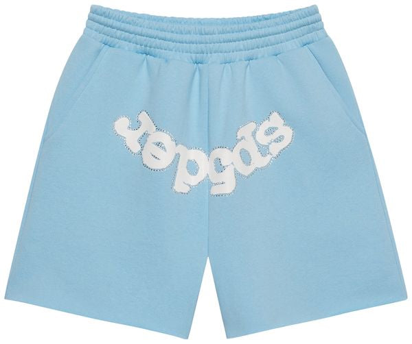 Sp5der Rhinestone Sky Blue Web Short