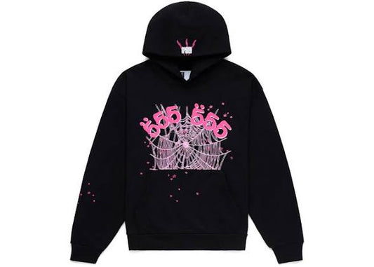 Sp5der Angel Number Web Hoodie Black Pink