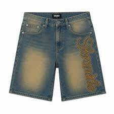 Serenede Dark Blur Side Script Denim Shorts