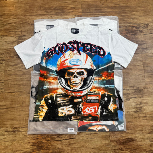 Godspeed white Ricky Bobby skeleton tee