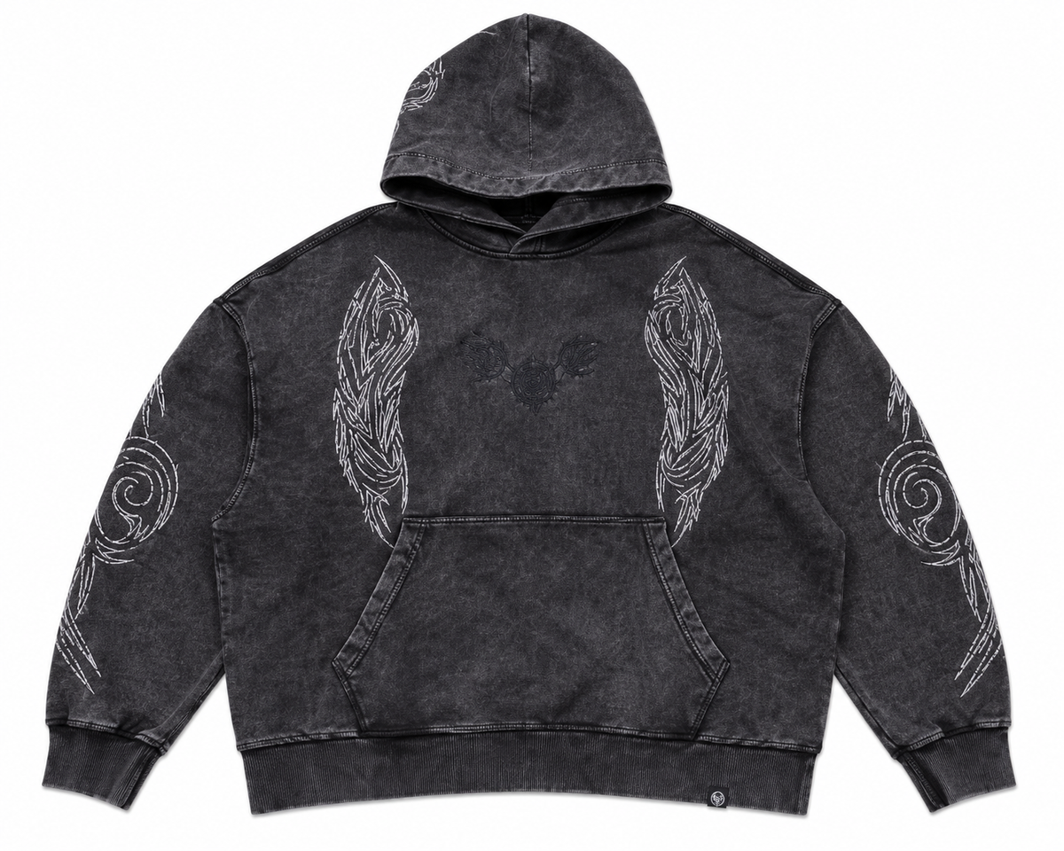 OWC Black Rhinestone Wing Hoodie