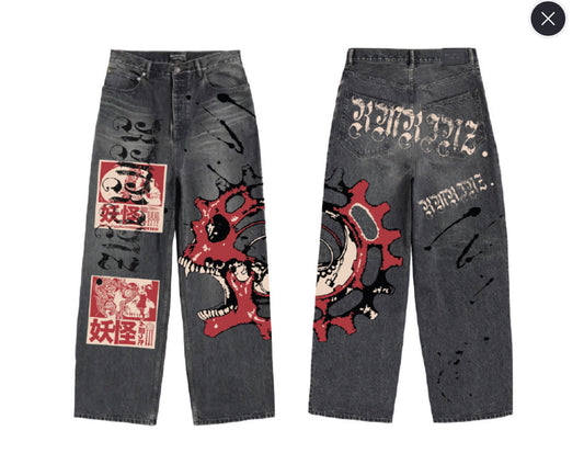RMRJNZ Baggy denim skull dark washed jeans