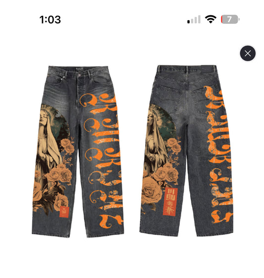 RMRJNZ GRAFFITI Virgin Mary dark washed jeans