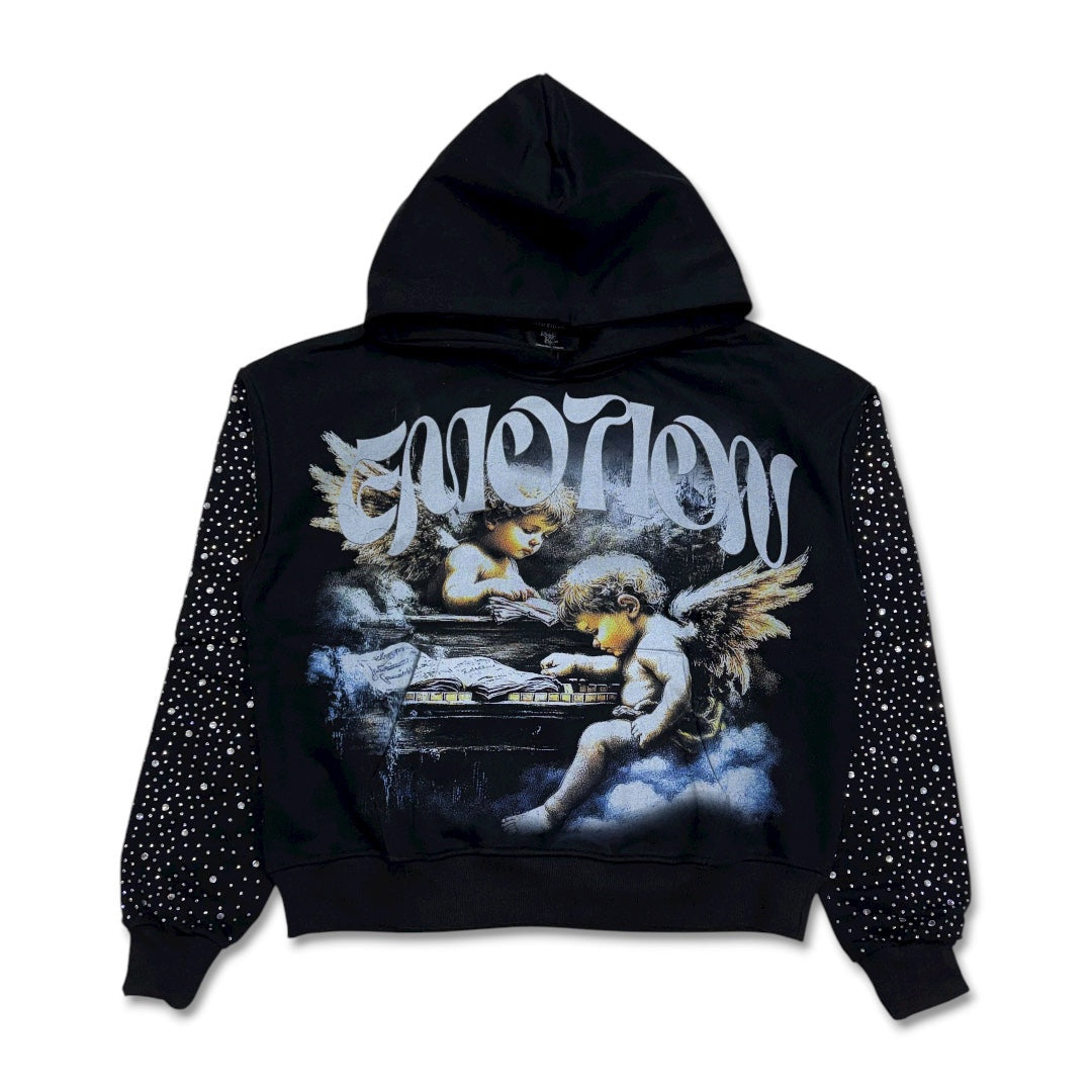 MIXED EMOTION FALLEN ANGELS RHINESTONE HOODIE BLACK