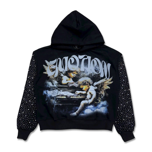 MIXED EMOTION FALLEN ANGELS RHINESTONE HOODIE BLACK