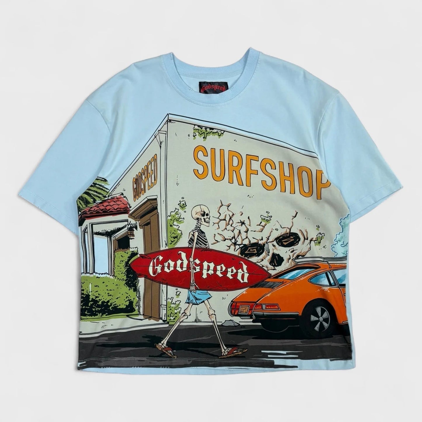 God speed baby blue surf shop tee