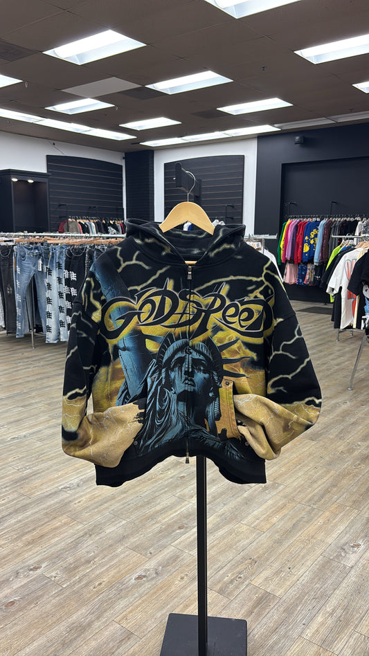 Godspeed Statue Of Liberty Yellow/Blue Zip Up Hoodie